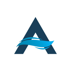 blue color font letter wave color shape water logo design
