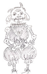 black and white graphic linear drawing goblin troll