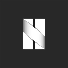 Letter N logo bold font, paper cut stripes black and white gradient, creative identity fashion boutique emblem
