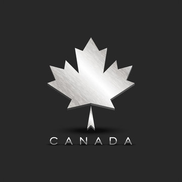 Metallic maple leaf emblem of Canada with 3D effect, silver texture creative concept patriotic symbol for the Canadian national banner