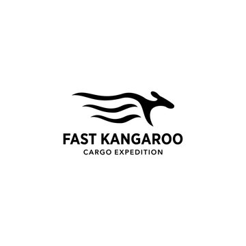Kangaroo animal fast run vector logo design template.