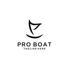 Simple modern Sailboat dhow ship line art with P sign logo design
