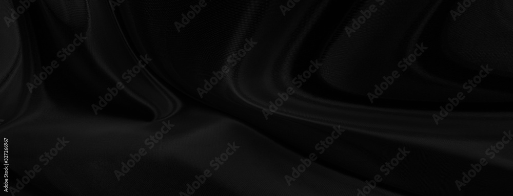 Wall mural black gray satin dark fabric texture luxurious shiny that is abstract silk cloth panorama background