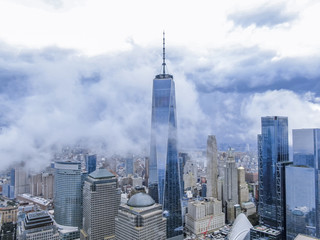 New York World Trade Center in cloudy day, aerial photography