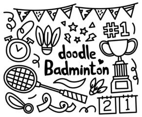 set of doodle badminton object element hand drawn style