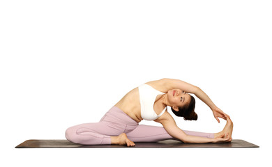 Beautiful young women do yoga pose for health and concentrate. Exercise concept. isolated. White background