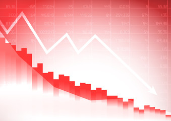 Vector : Decreasing business graph with stockboard on red background