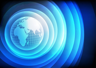 Vector : Abstract circles and world on blue background