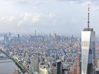 Fototapeta na wymiar New york downtown with WTC in sunny day, aerial photography