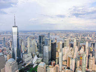 Obraz premium New york downtown with WTC in sunny day, aerial photography