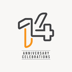 14 Years Anniversary Celebration Vector Template Design Illustration - obrazy, fototapety, plakaty