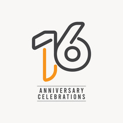 16 Years Anniversary Celebration Vector Template Design Illustration - obrazy, fototapety, plakaty