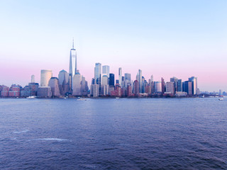 Naklejka premium New York City Skyline from Jersey City in sunset, aerial photography
