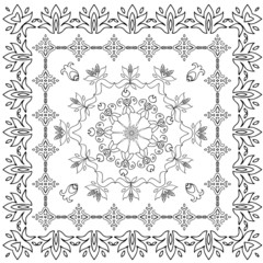Oriental abstract ornament. Template for carpet, textile and any surface. Ornamental vector pattern with filigree details.mandala background, square geometric lace pattern with ornate frame, tribal 