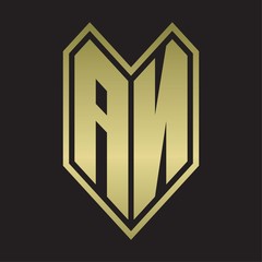AN Logo monogram with emblem line style isolated on gold colors