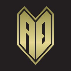 AQ Logo monogram with emblem line style isolated on gold colors