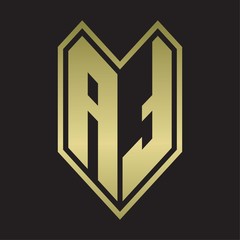 AT Logo monogram with emblem line style isolated on gold colors