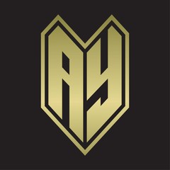 AY Logo monogram with emblem line style isolated on gold colors