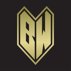 BW Logo monogram with emblem line style isolated on gold colors