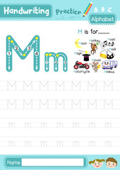 Letter M uppercase and lowercase tracing practice worksheet A4