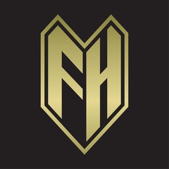 FH Logo monogram with emblem line style isolated on gold colors