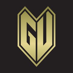 GU Logo monogram with emblem line style isolated on gold colors