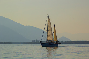 Fototapeta premium Sailboat at open sea in beautiful nature
