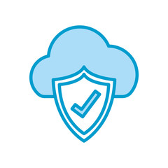 Isolated check mark inside shield and cloud line and fill style icon vector design