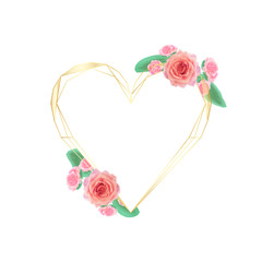 Love  frame with elegant water colour flowers and pink roses. Vector image