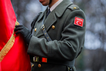 Shallow depth of field image (selective focus) with details of a full dress uniform of a Turkish...