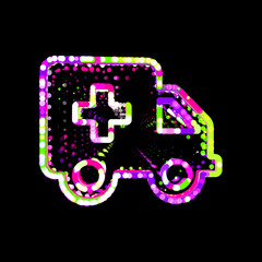 Symbol ambulance car from multi-colored circles and stripes. UFO Green, Purple, Pink