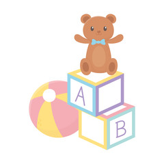 kids zone, toys teddy bear ball and blocks cartoon