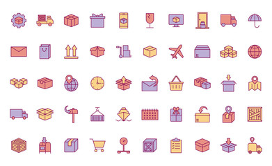 Isolated delivery line and fill style icon set vector design
