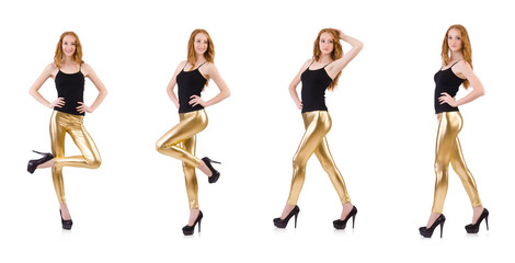 Young redhead girl in tight leggings