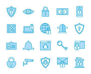 Fototapeta premium Isolated security line and fill style icon set vector design