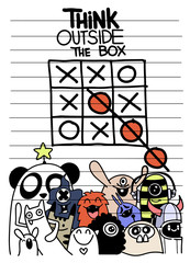 Vector IIllustration  Doodle of Think Outside the Box Concept with cute monster  , Imagination, Smart Solution, Creativity and Brainstorm