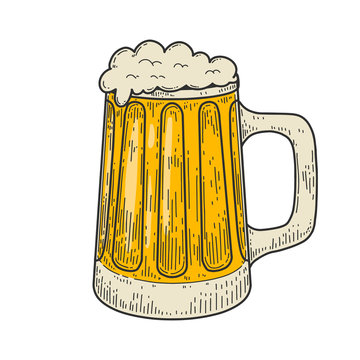 Illustrations of mug of beer in engraving style. Design element for logo, label, emblem, sign. Vector illustration