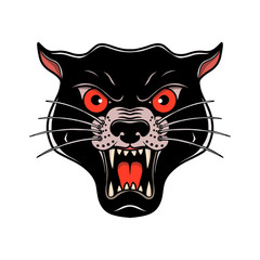 Illustration of wild cat head in old school tattoo style. Design element for poster, card, banner, emblem, t shirt. Vector illustration