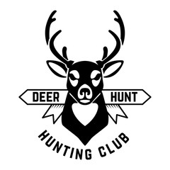 Emblem template of hunting emblem with deer head. Design element for logo, label, sign, poster, t shirt. Vector illustration