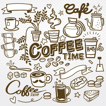 Coffee doodle concept - sketch illustration about coffee time. © 9george