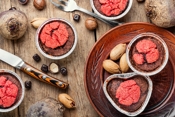 Vegetarian beetroot muffins.