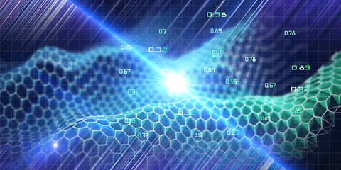 3D illustration. Abstract hexagon algorithm wave  analyze. Futuristic hexagon grid in lines . Technology and business analyze concept. Computer communication technology. Big data.