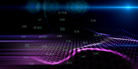 3D illustration abstract hexagon wave grid. Futuristic hexagon wire . Big data. Technology and business analyze concept. Blockchain. Computer communication technology.