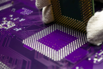 Computer motherboard, blurred background