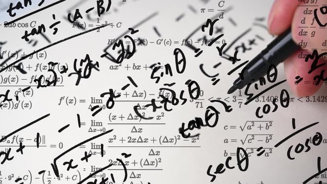 4K. Notes filled with mathematical formulas. Education concept.