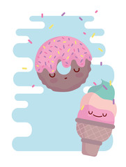 donut and ice cream menu character cartoon food cute