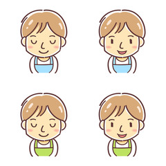 「お辞儀をするエプロンの男性」のデフォルメイラスト（保育士・主婦・店員など）