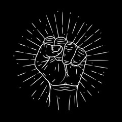 Hand with a fist raised up. Vector illustration