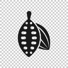 Cocoa bean icon in flat style. Chocolate cream vector illustration on white isolated background. Nut plant business concept.