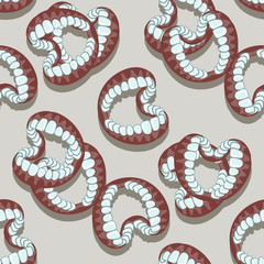 Seamless pattern of dentistry teeth jaw on grey background. Vector image